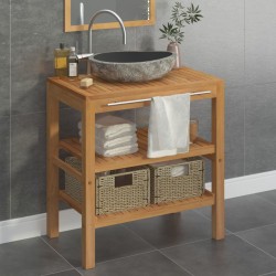 vidaXL Waschtischunterschrank Teak Massiv mit Flussstein Waschbecken