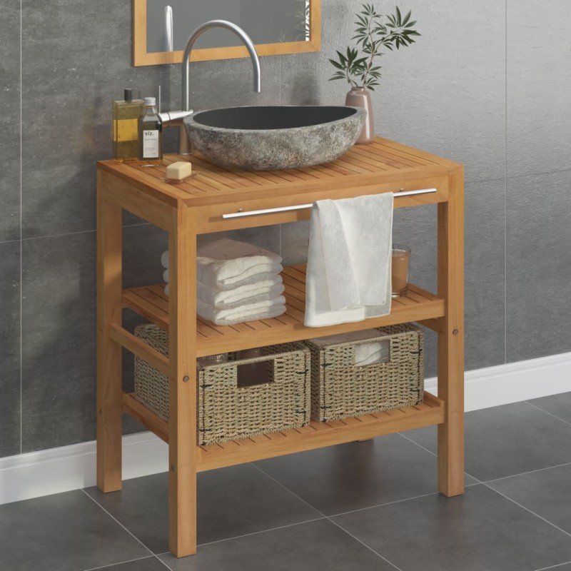 vidaXL Waschtischunterschrank Teak Massiv mit Flussstein Waschbecken vidaXL Waschtischunterschrank Teak Massiv mit Flussstein Waschbecken