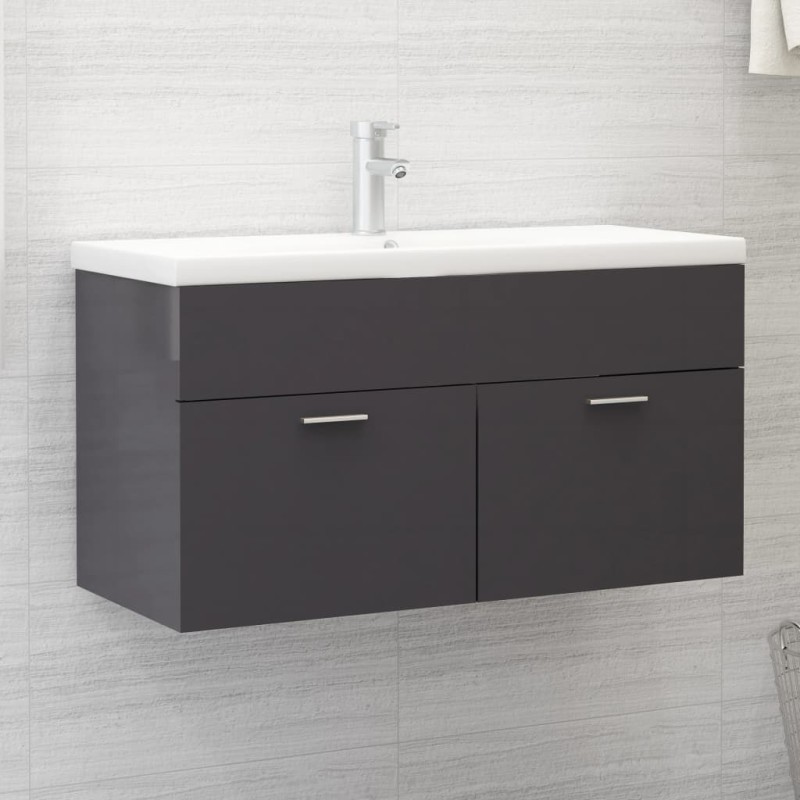 vidaXL Waschbeckenunterschrank Hochglanz-Grau 90x38,5x46cm vidaXL Waschbeckenunterschrank Hochglanz-Grau 90x38,5x46cm