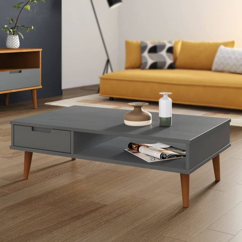 vidaXL Couchtisch MOLDE Grau 100x55x31 cm Massivholz Kiefer vidaXL Couchtisch MOLDE Grau 100x55x31 cm Massivholz Kiefer