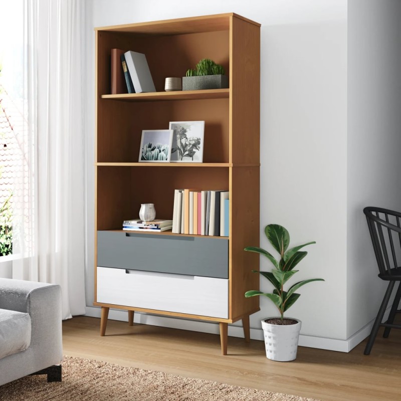 vidaXL Bücherregal MOLDE Braun 85x35x170,5 cm Massivholz Kiefer vidaXL Bücherregal MOLDE Braun 85x35x170,5 cm Massivholz Kiefer