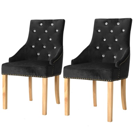vidaXL Esszimmerstühle 2 Stk. Schwarz Eiche Massivholz und Samt 