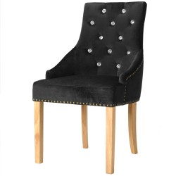 vidaXL Esszimmerstühle 2 Stk. Schwarz Eiche Massivholz und Samt 