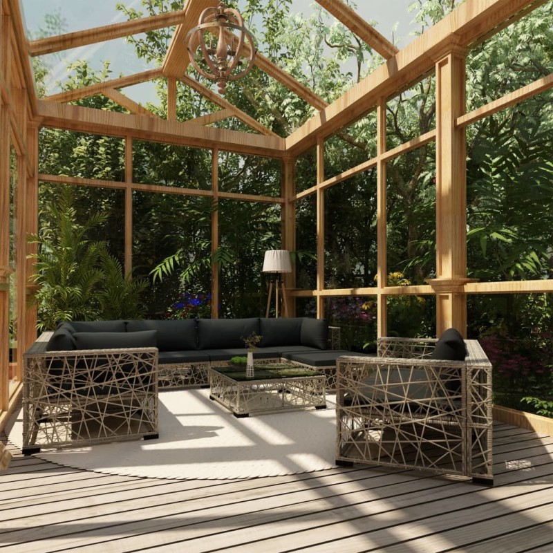 10-tlg. Garten-Lounge-Set mit Auflagen Poly Rattan Grau 10-tlg. Garten-Lounge-Set mit Auflagen Poly Rattan Grau
