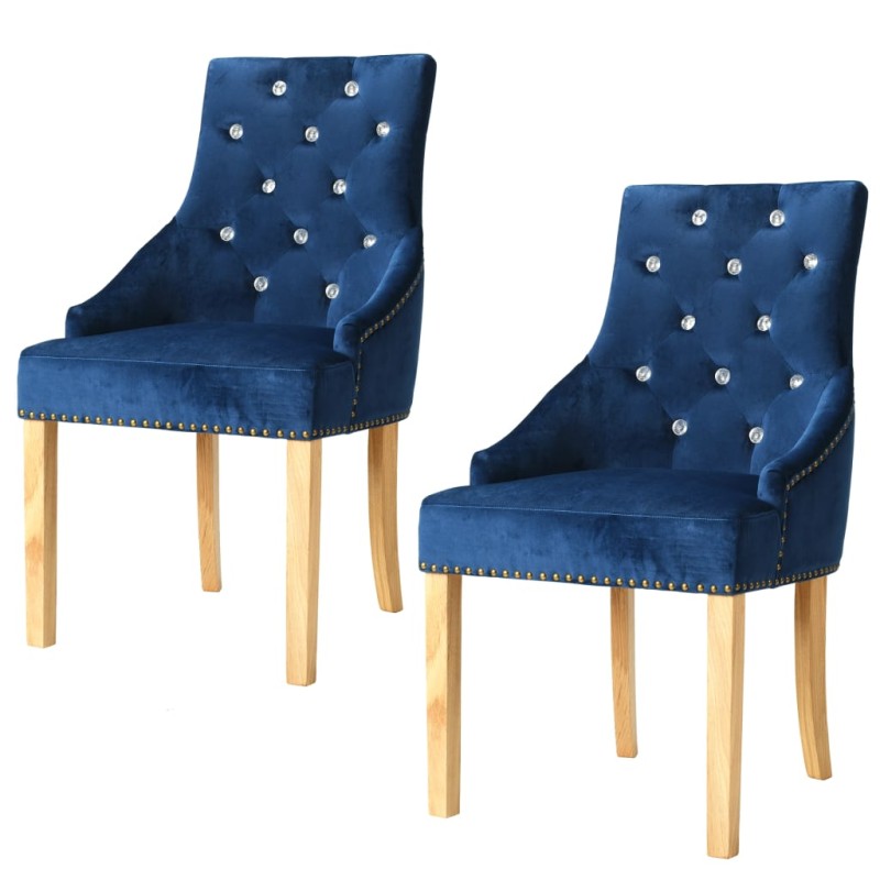 vidaXL Esszimmerstühle 2 Stk. Blau Eiche Massivholz und Samt vidaXL Esszimmerstühle 2 Stk. Blau Eiche Massivholz und Samt