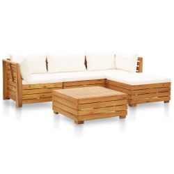 vidaXL 5-tlg. Garten-Sofagarnitur mit Auflagen Akazienholz Cremeweiß 