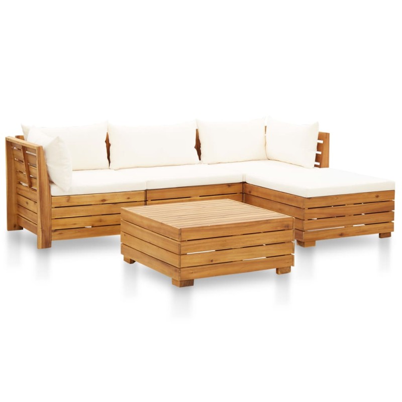 vidaXL 5-tlg. Garten-Sofagarnitur mit Auflagen Akazienholz Cremeweiß vidaXL 5-tlg. Garten-Sofagarnitur mit Auflagen Akazienholz Cremeweiß