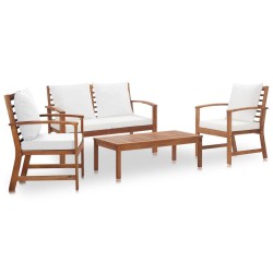 4-tlg. Garten-Lounge-Set mit Auflagen Massivholz Akazie