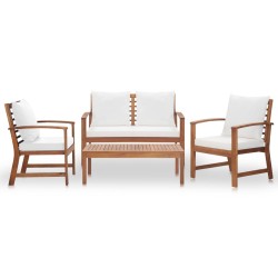 4-tlg. Garten-Lounge-Set mit Auflagen Massivholz Akazie