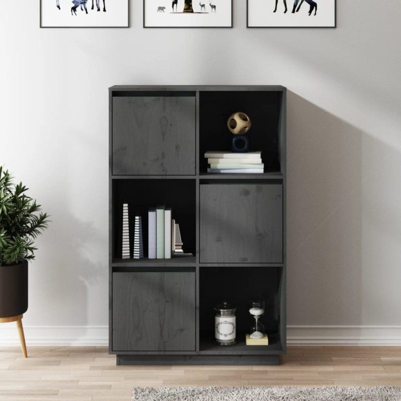 vidaXL Highboard Grau 74x35x117 cm Massivholz Kiefer vidaXL Highboard Grau 74x35x117 cm Massivholz Kiefer