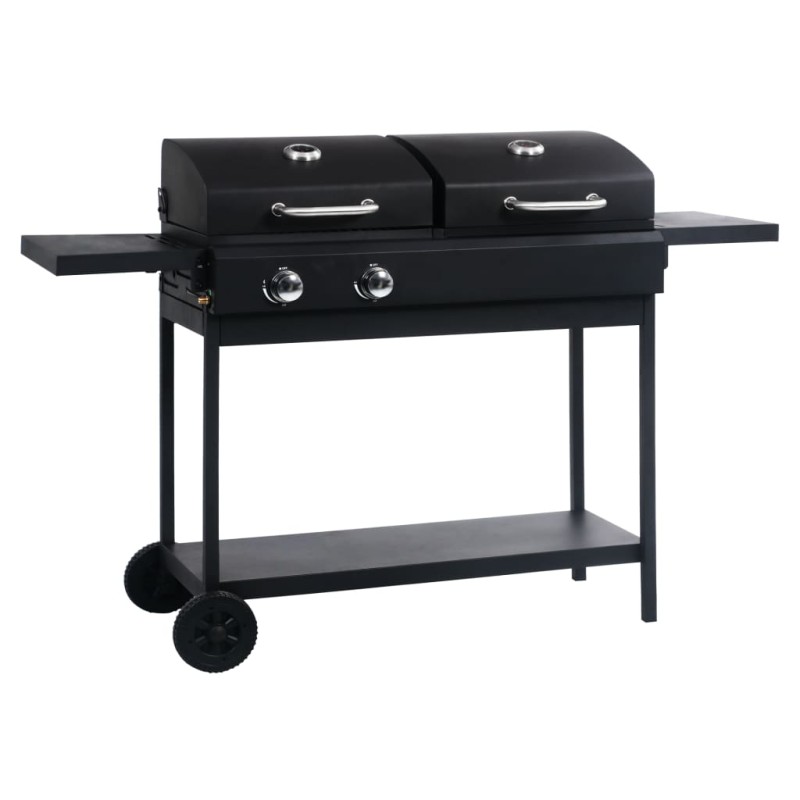 Gas- und Holzkohle-Grill mit 2 Brennern Gas- und Holzkohle-Grill mit 2 Brennern