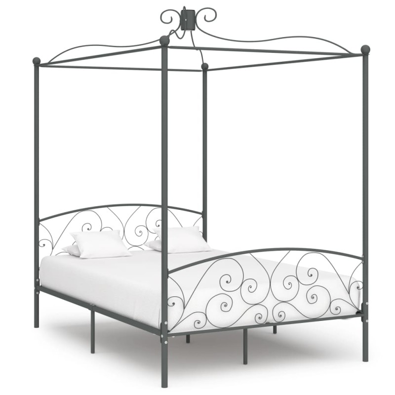 vidaXL Himmelbett-Gestell Grau Metall 140 x 200 cm vidaXL Himmelbett-Gestell Grau Metall 140 x 200 cm
