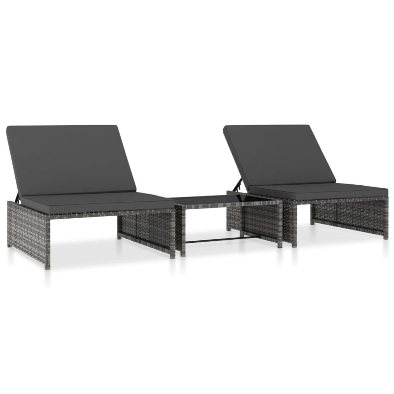 Sonnenliegen 2 Stk. mit Tisch Poly Rattan Grau Sonnenliegen 2 Stk. mit Tisch Poly Rattan Grau