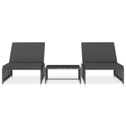 Sonnenliegen 2 Stk. mit Tisch Poly Rattan Grau