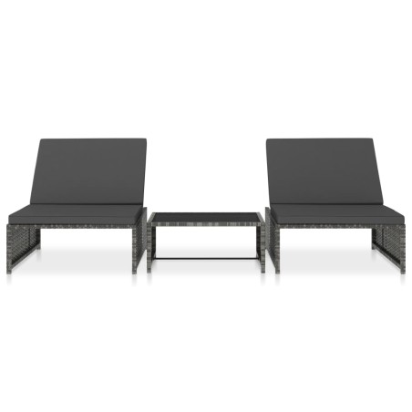 Sonnenliegen 2 Stk. mit Tisch Poly Rattan Grau
