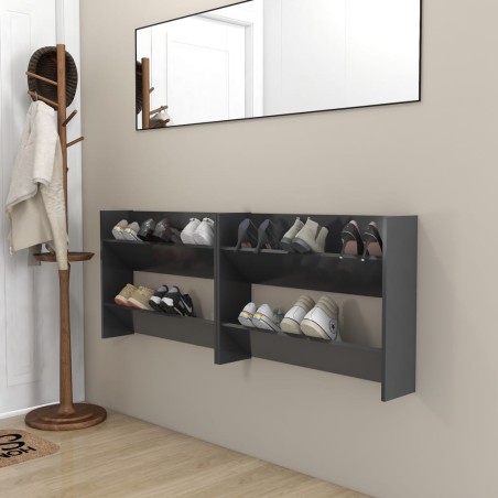 vidaXL Wand-Schuhschränke 2 Stk. Grau 80x18x60 cm Holzwerkstoff