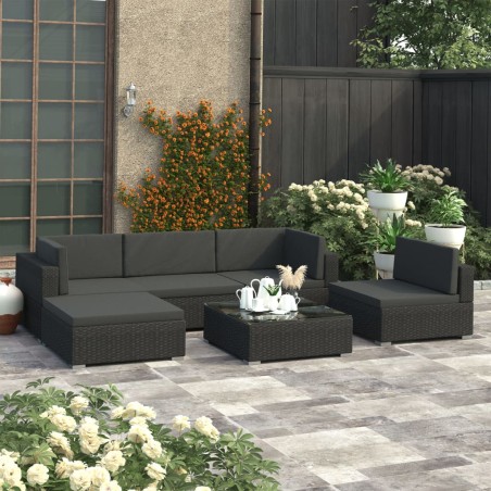 vidaXL 6-tlg. Garten-Lounge-Set mit Auflagen Poly Rattan Schwarz