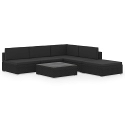6-tlg. Garten-Lounge-Set Schwarz mit Auflagen Poly Rattan