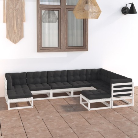 vidaXL 9-tlg. Garten-Lounge-Set mit Kissen Weiß Kiefer Massivholz
