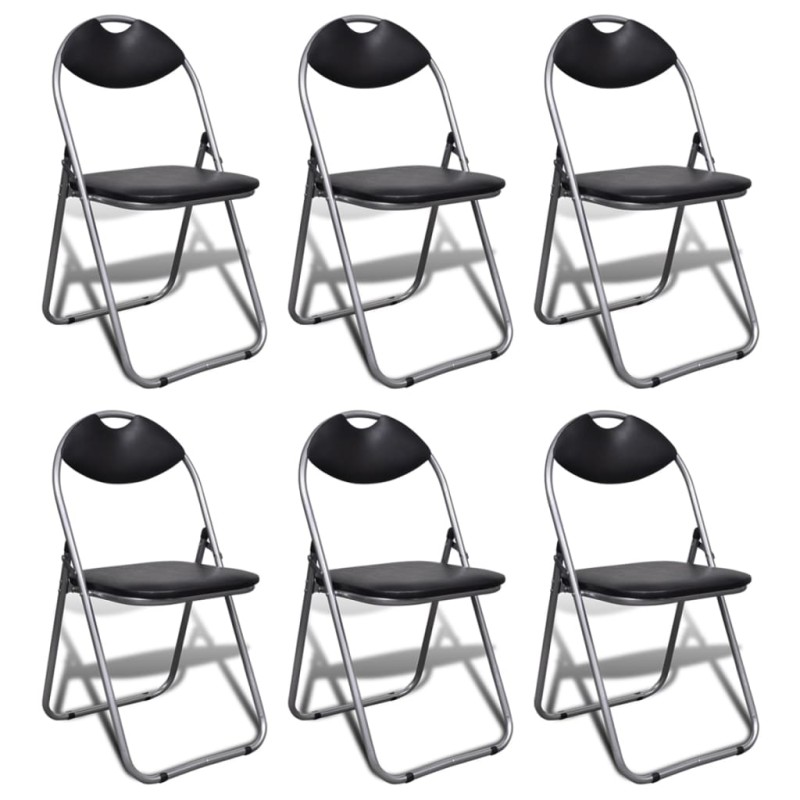 vidaXL Klappbare Esszimmerstühle 6 Stk. Schwarz Kunstleder und Stahl vidaXL Klappbare Esszimmerstühle 6 Stk. Schwarz Kunstleder und Stahl