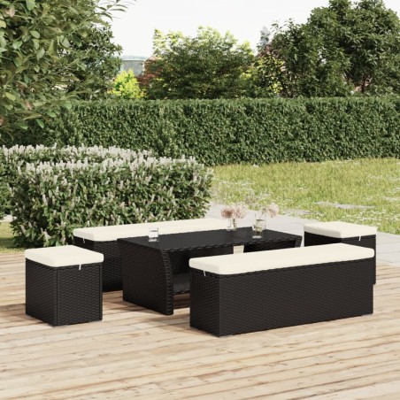 vidaXL Hocker mit Kissen 2 Stk. Schwarz 40x30x40 cm Poly Rattan