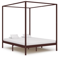 vidaXL Himmelbett-Gestell Dunkelbraun Massivholz Kiefer 180 x 200 cm
