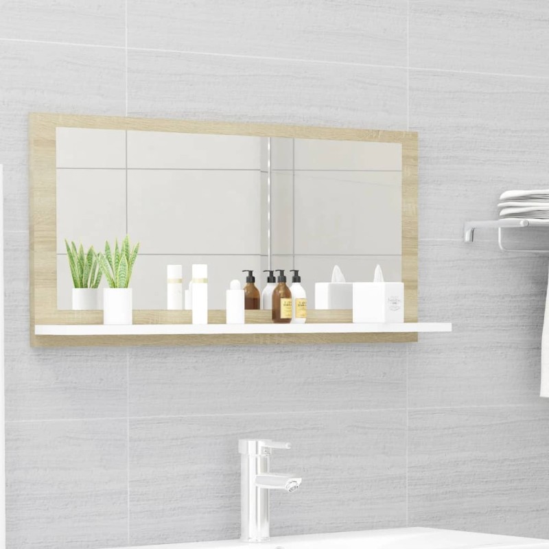 vidaXL Badspiegel Weiß und Sonoma-Eiche 80x10,5x37cm Holzwerkstoff vidaXL Badspiegel Weiß und Sonoma-Eiche 80x10,5x37cm Holzwerkstoff