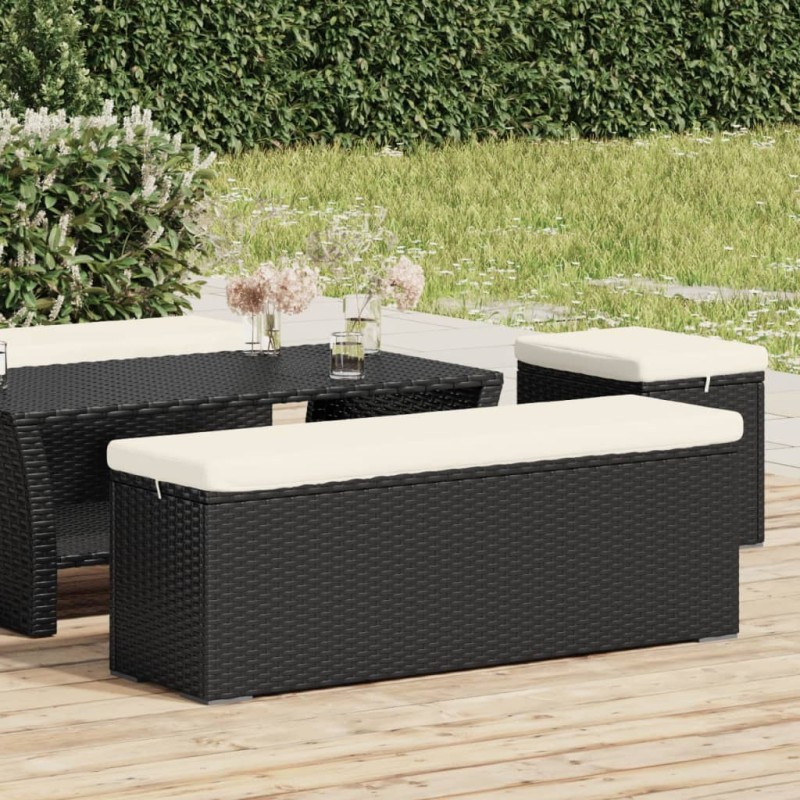 vidaXL Hockerbank mit Sitzkissen Schwarz 110x30x40 cm Poly Rattan vidaXL Hockerbank mit Sitzkissen Schwarz 110x30x40 cm Poly Rattan