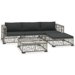 vidaXL 5-tlg. Garten-Lounge-Set mit Kissen Poly Rattan Grau