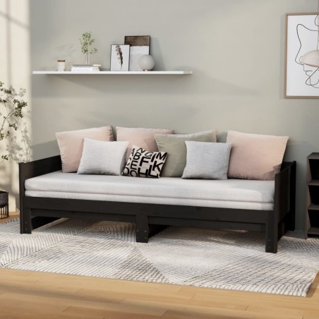 vidaXL Ausziehbares Tagesbett Schwarz Massivholz Kiefer 2x(90x200) cm
