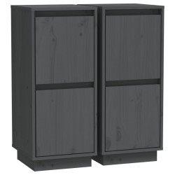vidaXL Sideboards 2 Stk. Grau 31,5x34x75 cm Massivholz Kiefer