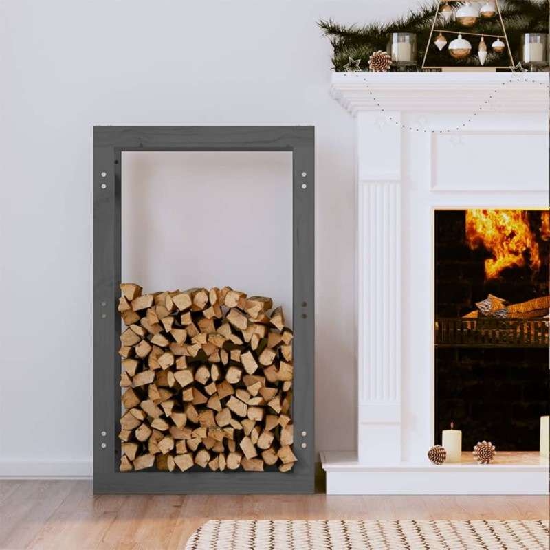 vidaXL Kaminholzregal Grau 60x25x100 cm Massivholz Kiefer vidaXL Kaminholzregal Grau 60x25x100 cm Massivholz Kiefer