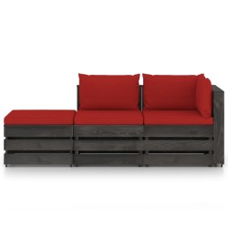 vidaXL 3-tlg. Garten-Lounge-Set mit Kissen Grau Imprägniertes Holz