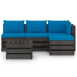 vidaXL 5-tlg. Garten-Lounge-Set mit Kissen Grau Imprägniertes Holz