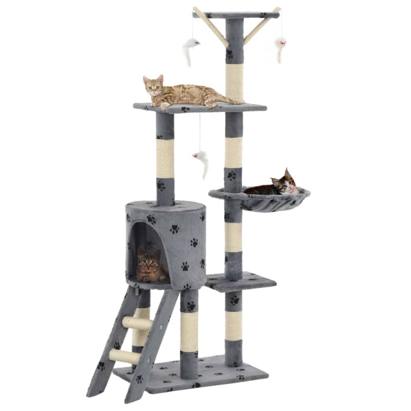 vidaXL Katzen-Kratzbaum Sisal 138 cm Grau Pfoten-Aufdruck vidaXL Katzen-Kratzbaum Sisal 138 cm Grau Pfoten-Aufdruck