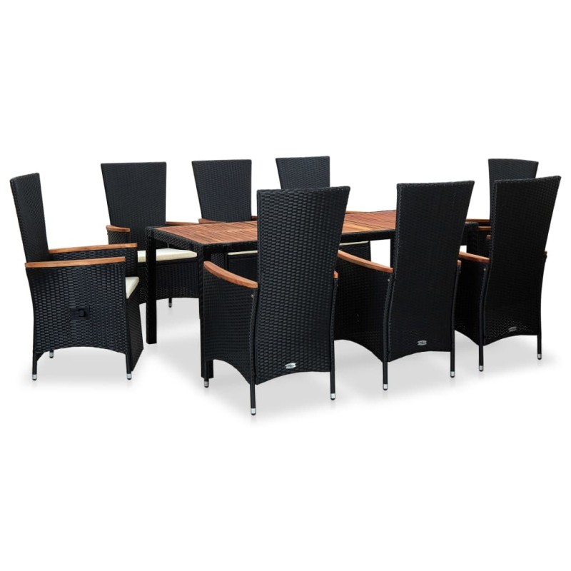 9-tlg. Garten-Essgruppe mit Auflagen Poly Rattan Schwarz 9-tlg. Garten-Essgruppe mit Auflagen Poly Rattan Schwarz