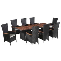 vidaXL 9-tlg. Garten-Essgruppe mit Auflagen Poly Rattan Schwarz  