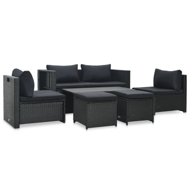 6-tlg. Garten-Lounge-Set mit Auflagen Poly Rattan Schwarz 6-tlg. Garten-Lounge-Set mit Auflagen Poly Rattan Schwarz