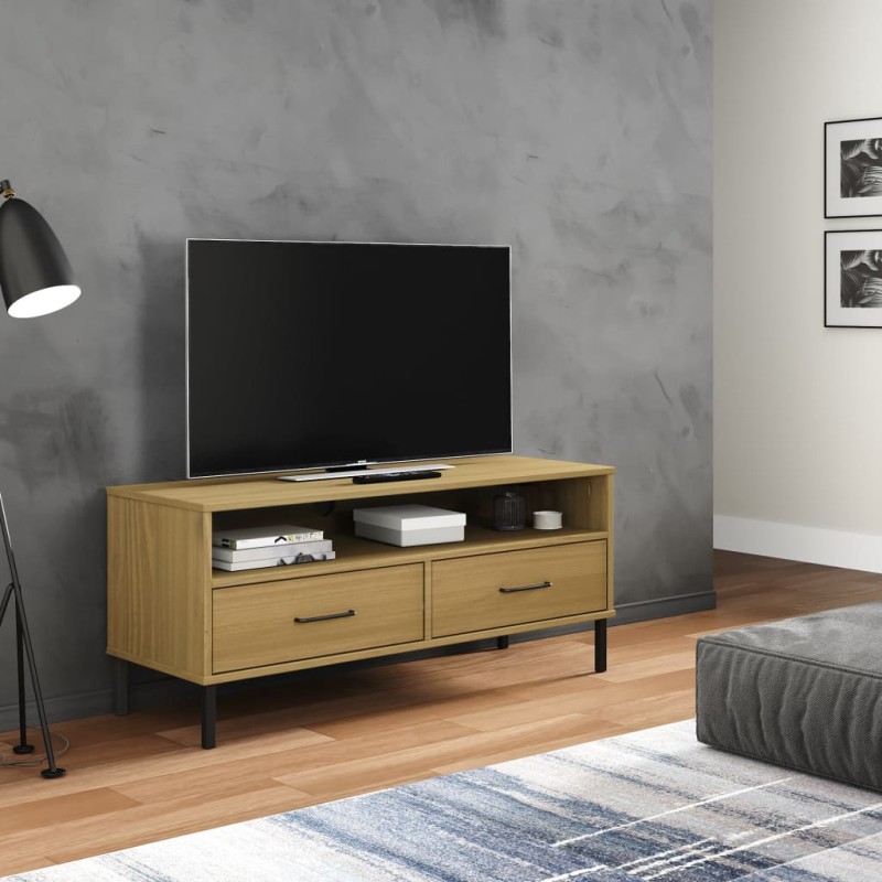 vidaXL TV-Schrank OSLO mit Metallbeinen Braun Massivholz Kiefer vidaXL TV-Schrank OSLO mit Metallbeinen Braun Massivholz Kiefer