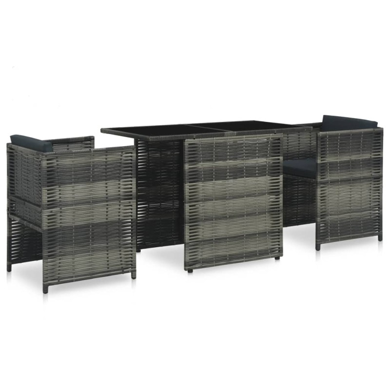 3-tlg. Bistro-Set mit Auflagen Poly Rattan Grau 3-tlg. Bistro-Set mit Auflagen Poly Rattan Grau