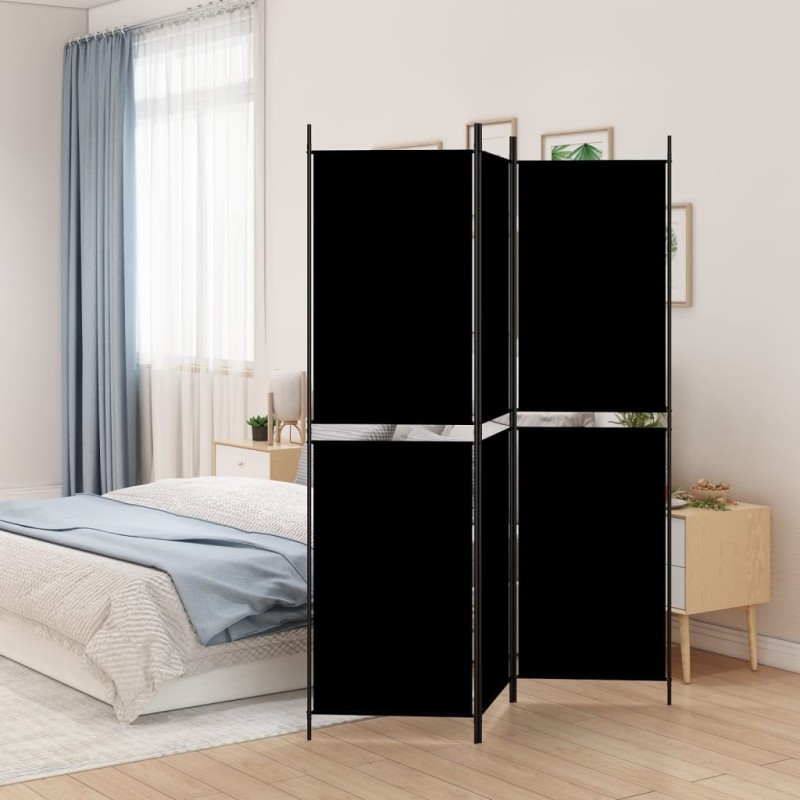 vidaXL 3-tlg. Paravent Schwarz 150x200 cm Stoff vidaXL 3-tlg. Paravent Schwarz 150x200 cm Stoff