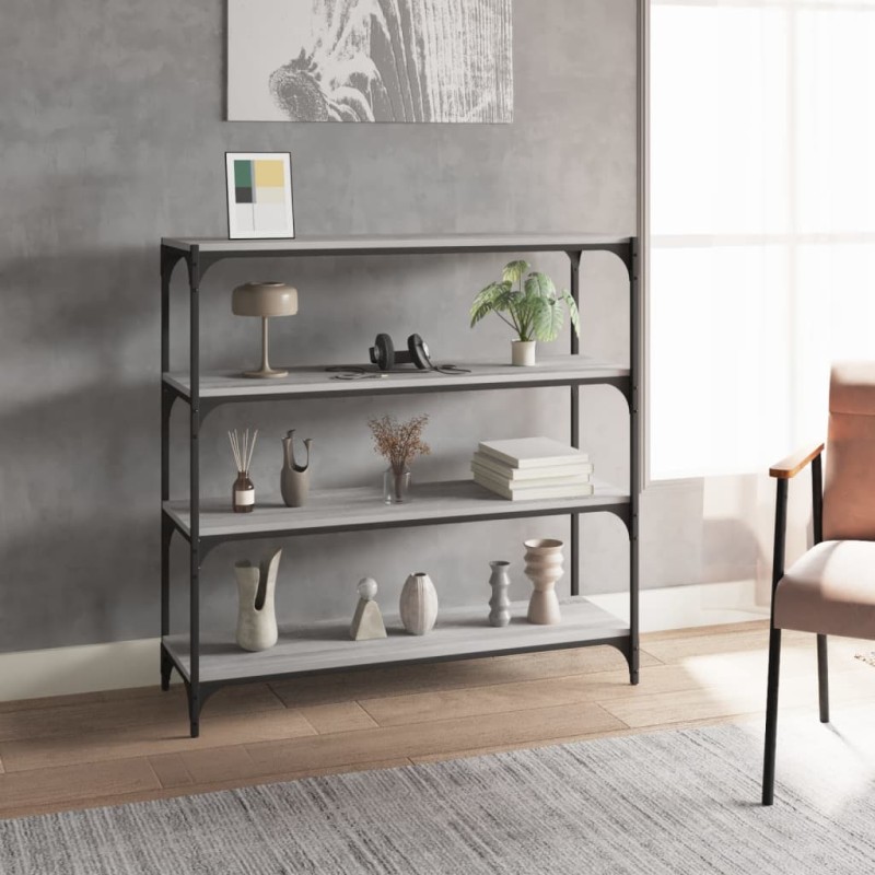 vidaXL Bücherregal Grau Sonoma 100x33x100 cm Holzwerkstoff und Stahl vidaXL Bücherregal Grau Sonoma 100x33x100 cm Holzwerkstoff und Stahl