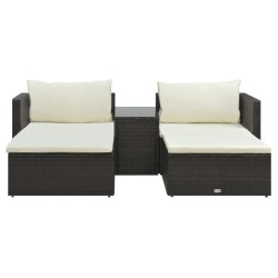 vidaXL 5-tlg. Garten-Lounge-Set mit Auflagen Poly Rattan Braun