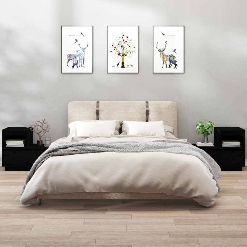 vidaXL Nachttische 2 Stk. Schwarz 60x34x51 cm Massivholz Kiefer vidaXL Nachttische 2 Stk. Schwarz 60x34x51 cm Massivholz Kiefer
