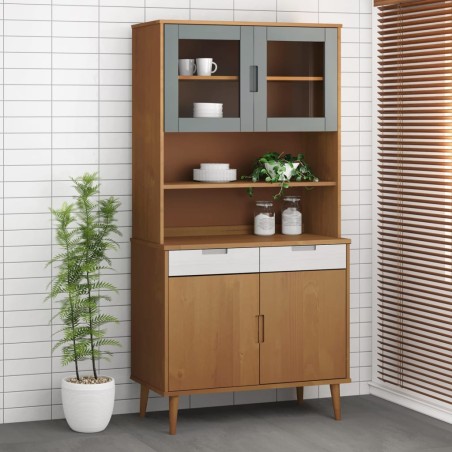 vidaXL Highboard-Oberteil MOLDE Braun 90x35x100 cm Massivholz Kiefer