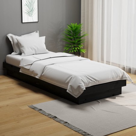 vidaXL Massivholzbett Schwarz 75x190 cm