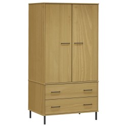 vidaXL Kleiderschrank OSLO Metallbeinen Braun 90x55x172,5cm Massivholz