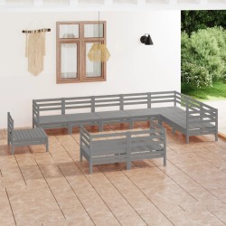 vidaXL 10-tlg. Garten-Lounge-Set Massivholz Kiefer Grau 