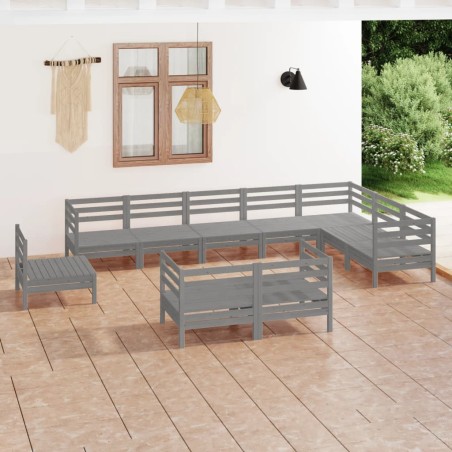 vidaXL 10-tlg. Garten-Lounge-Set Massivholz Kiefer Grau 