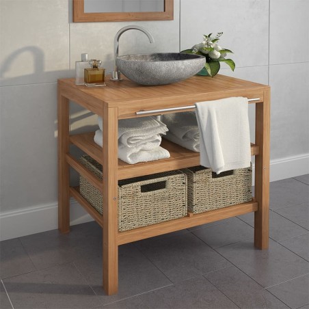vidaXL Waschtischunterschrank mit 2 Körben Massivholz Teak 74x45x75 cm